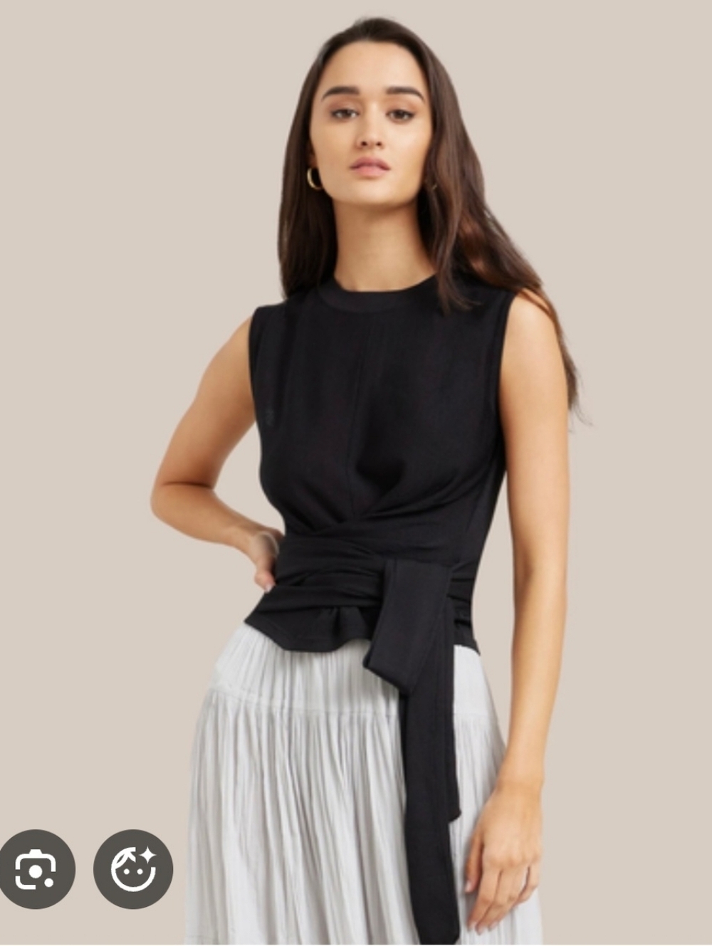 Modern Citizen Black Sleeveless Wrap Tank Top Tie Waist Stretch Knit Size Large